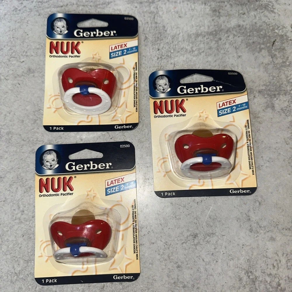 3 Set Gerber Original NUK Orthodontic PACIFIER Size 2 6-18 months Red Latex